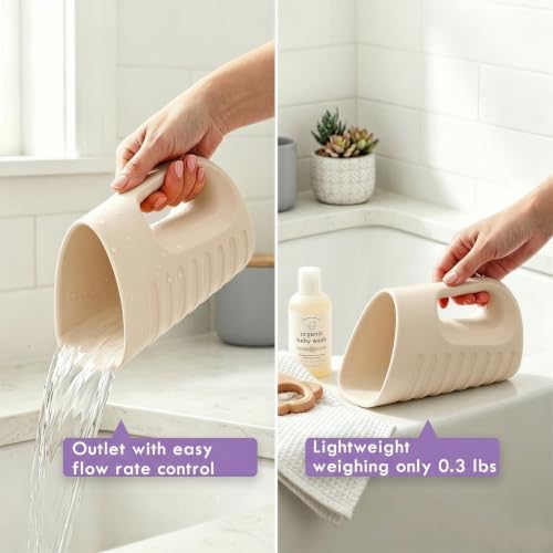 Babylush Baby Bath Rinse Cup & Rinser – 1000ml Soft EVA, 0.3lb Lightweight, BPA-Free Bath Water Pourer, Baby Bath Pitcher, Shower Cup for Kids (Beige) - Image 6