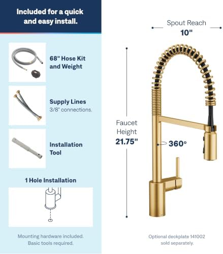 Moen Align Brushed Gold One Handle Spring Pulldown Kitchen Faucet, Farmhouse Style High-Arc Kitchen Sink Faucet with Power Boost for a Faster Clean, 5923BG - Image 3