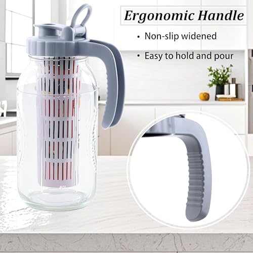 Mason Jar Pitcher With Fruit Infuser 2 Quart Water Pitcher With Pour Spout Lid 2 Pack Half gallon Wide Mouth Glass Carafe For Milk, Fruit Infused Water, Iced Tea, Lemonade, Cocktail, Cold Brew Coffee - Image 3