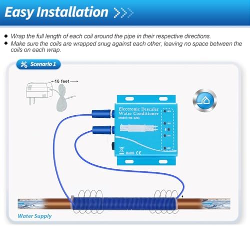 Electronic Water Descaler System, Whole House Water Softener Alternative, No Salt, Limescale Prevention (Blue) - Image 4