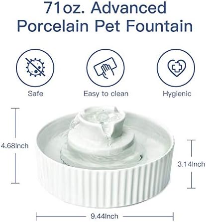 Cepheus Pet Drinking Fountain-2.1L/71oz Ceramic Cat Water Fountain-Automatic Ceramic Water Fountain for Cats and Dogs with with Ultra-Quiet Pump(White) - Image 3