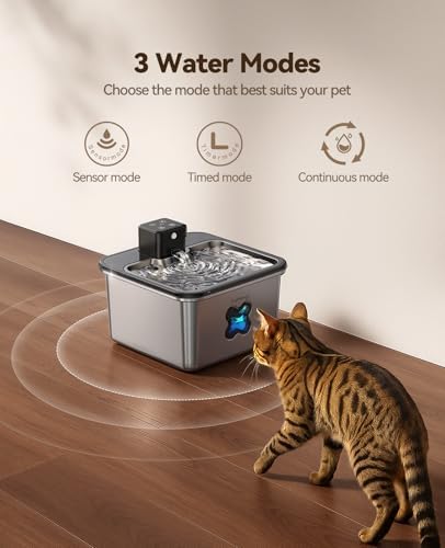 Cat Water Fountain Wireless + 6 Filters: [Visual Filter] & [Heavy-Duty Stainless Steel] FEELNEEDY- Premium, 3.2L/108oz, 4000mAh Battery Operated Pet Fountain with Sensor, for Cats and Dogs - Image 4