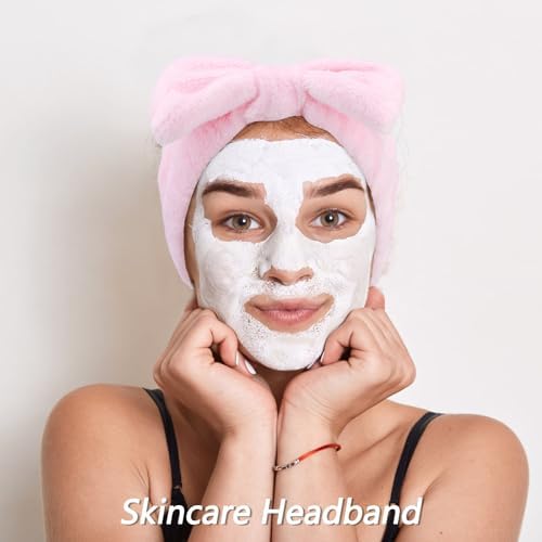 VELSCRUN 6 Pack Spa Headband, Makeup Headband, Face Wash Headbands, Skincare Headbands, Pink Sponge Hair Band Bow Tie Spa Head Band for Washing Face Wristband Set Hair Accessories for Women Girls - Image 4