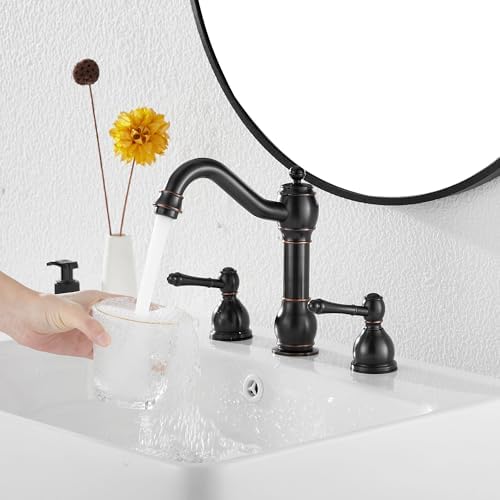 2 Handles 3 Holes Faucet Widespread Bathroom Sink Faucet Basin Tap Mixer Supply Hose Included Matching Pop Up Drain Oil Rubbed Bronze - Image 6