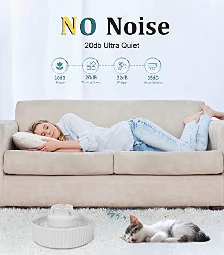Ceramic Cat Water Fountain, Pet Ceramic Water Fountain Dispenser, 2.1 L Drinking Fountains Bowl for Cats and Dogs with Replacement Filters and Foam(White) - Image 3