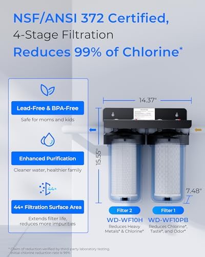 Waterdrop 2 Stage Whole House Water Filter System, with Heavy Metal Sediment Filter, Highly Reduce Mercury, Lead, Iron, Manganese, Chlorine for Well/City Water, - Image 2