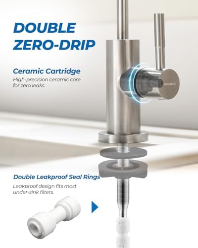 WEWE RO Drinking Water Faucet, Brushed Nickel, 1/4" & 3/8" Connectors - Image 4