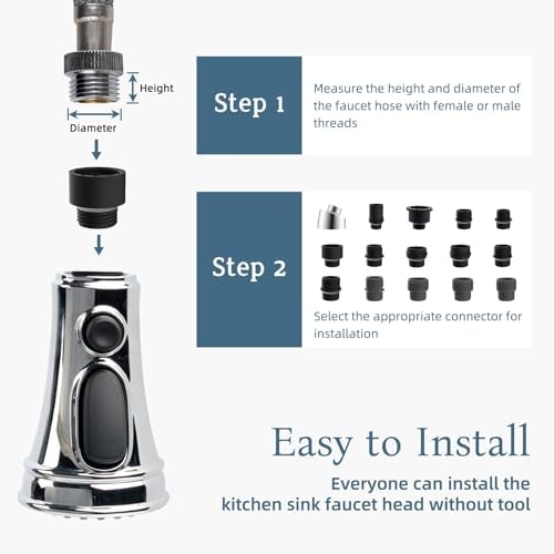 Universal Kitchen Faucet Head Replacement 3-Mode, Extra 15 Adapters, Chrome - Image 5