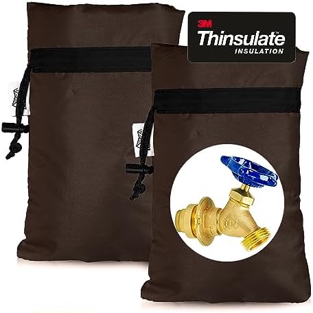 Enlarge Outdoor Faucet Cover for Winter Freeze Protection, 3M Thinsulate, 10"H x 6.3"W Hose Bib Covers for Wall Taps Outside, Waterproof & Frost Free Insulated Spigot Cover, 2 Pcs Faucet Socks - Brown by DEMEDO