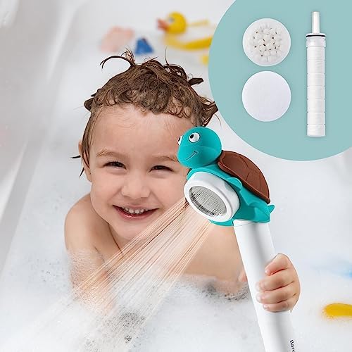 Barumi Livo Handheld Filtered Showerhead for Kids - Turtle Turquoise | Micro Laser-Cut for Soft Water Spray, Multi-Level Filtration Removes Chlorine and Impurities for Skin and Hair by Barumi