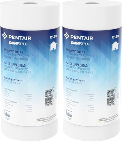 Pentair OMNIFilter RS18 Sediment Water Filter, 10-Inch, Whole House Heavy Duty Big Blue Spun Polypropylene Replacement Cartridge, 10" x 4.5", 50 Micron, White (Pack of 2) by PentairOmniFilter