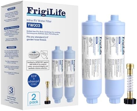 RV Water Filter, NSF/ANSI 42 Certified, Reduces Chlorine, Heavy Metals & Bad Odor, with Hose Protector, Provides Clean Water for RVs, Garden Hose, Water Filling and Car Washing, 2 Pack by FrigiLife