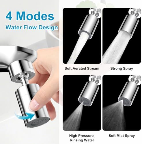 Hibbent 4-Mode Faucet Aerator, Faucet Sprayer Attachment, Chrome - Image 3