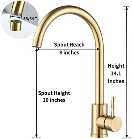 Single Handle High Arc Brushed Gold Kitchen Faucet Stainless Steel Commercial Single Hole Kitchen Sink Faucet,Modern One Hole Bar Sink Faucet(Brushed Gold) - Image 3