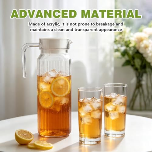 Plastic Pitcher with Lid, Transparent Acrylic Pitcher with Lid, Square Shape Pitchers Beverage Pitchers, Not Easy to Break Acrylic Lemonade Jug for Juice Milk (37.2 fl oz) - Image 3