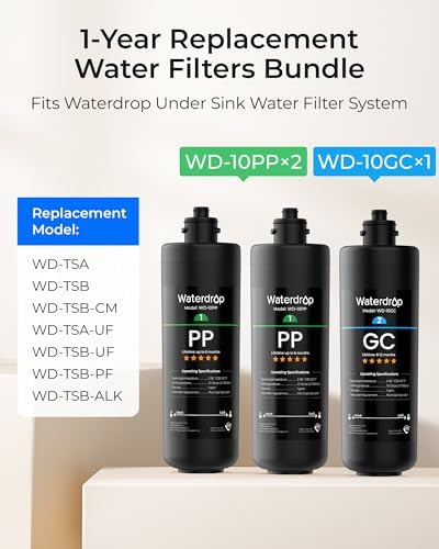Waterdrop TSB-UF 0.01 μm Ultra Filtration Under Sink Water Filter System with TSA 3-Stage Replacement Water Filter, 3-Pack (2 x 10PP, 1 x 10GC), Replacement for Waterdrop TSA & TSA-UF 3-Stage, Bundle - Image 4