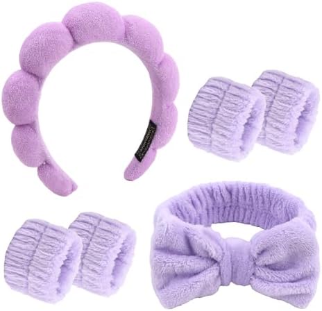Purple Skincare Bubble headband and wristband set for Face Washing by TIOSRU