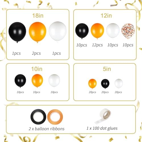 136pcs Black Orange White Balloon Garland Kit - 18/12/10/5 Inch Balloons - Image 2