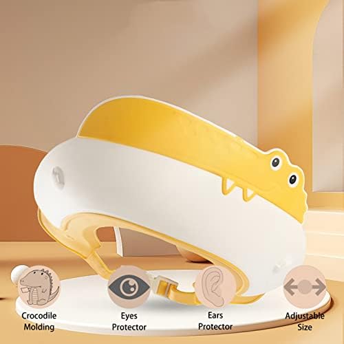 Baby Shower Cap Shield, Shower Cap for Kids, Visor Hat for Eye and Ear Protection for 0-9 Years Old Children,Cute Dinosaur/Crocodile/Hippo shape Makes the Baby Bath More Fun (Crocodile, Yellow) - Image 3