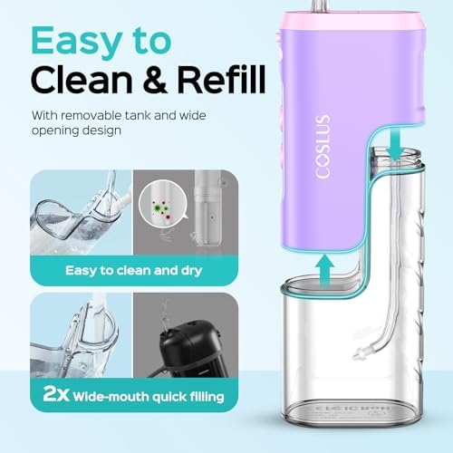 COSLUS T40 Mini Water Flosser for Travel, Portable Compact Design, Purple - Image 5