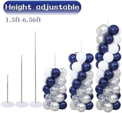 Navy Blue and Silver White Balloon Column Stand Kit Set of 2 for Floor - Image 4