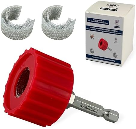 1/2-Inch[3PC] Copper Pipe Cleaner for Power Drill, Model InerLok050-A [1/2” Tube Cleaning Brush & 2 Brushing Pieces] Cleans Copper Pipes for Soldering, w/ Stainless-Steel Wire Bristles & 1/4” Shank by Kwalitistar