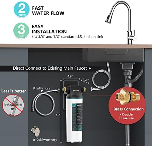 Frizzlife SW10 Under Sink Water Filter System, NSF/ANSI 53&42 Certified, Reduces 99.99% Lead, Chlorine, Bad Taste & Odor, Direct Connect Water Filter, 8K Gallons High Capacity, 0.5 Micron, USA Tech - Image 2