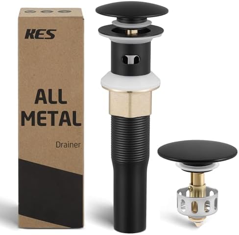 KES All Metal Bathroom Sink Drain with Strainer Basket Hair Catcher Anti Clog Pop Up Drain Stopper for Lavatory Vanity Vessel Sink with Overflow, Rustproof 18/8 Stainless Steel Matte Black S2013A-BK by KES