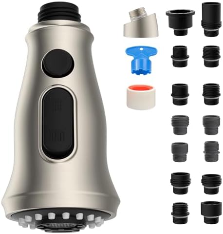 Universal Kitchen Sink Faucet Head, 3 Modes, 15 Adapters, Brushed Nickel by Greatcomfortathome