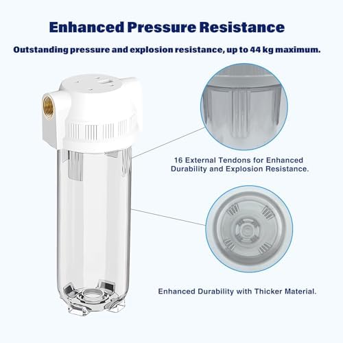 Whole House/RV Water Filter Housing Clear, 10" X 2.5" Inline Sediment Water Filter for RV, Home, Garden, Aquarium, Maple Syrup RO System, 3/4" Brass Port,R-Type O-Ring,Heavy Duty Bracket-1025CBH - Image 6