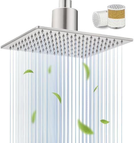 Filtered Shower Head for Hard Water, All-Metal High Pressure Rain Showerhead with 2 Premium Filters, Removes Chlorine & Harmful Substances, Adjustable Replacement, Brushed Nickel by Psylc