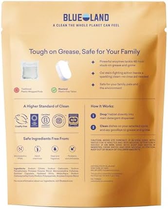 BLUELAND 100% Plastic-Free Dishwasher Detergent Tablets 120ct, Free & Clear - Image 2