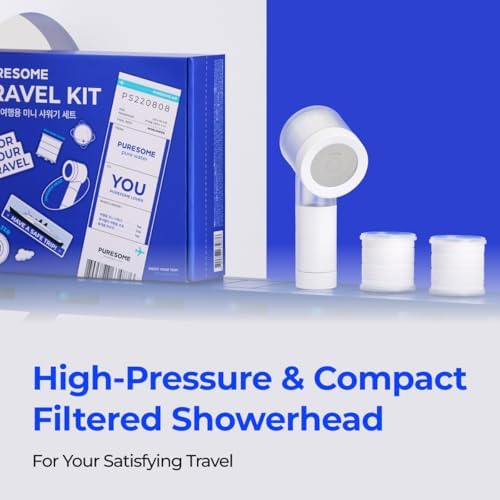 BODYLUV Puresome Travel Mini Shower Head Set with Pure Filter | Compact Portable Shower Kit with High-Pressure Spray, Chlorine & Calcium Reduction | Includes 2 Replacement Filters and Waterproof Pouch - Image 2