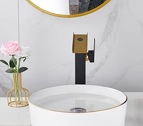 Bathroom Vessel Sink Faucet LED Light Black Gold,Hydropower LED 3 Colors Changing Waterfall Spout, Hot and Cold Water Mixer, Single Handle Single Hole Commercial Residential Bathroom Tap Faucet - Image 4
