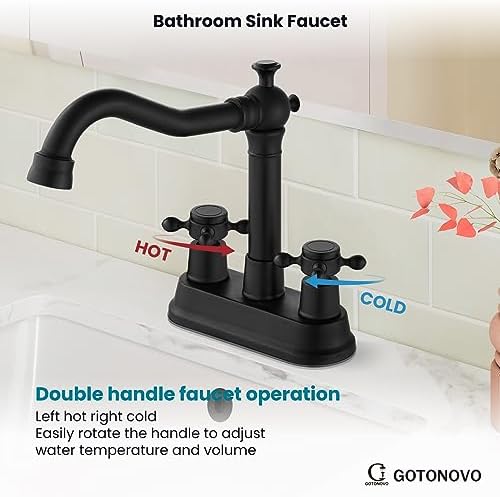 gotonovo 4 Inch Centerset Bathroom Faucet 2 Hole Vintage, Matte Black - Image 6