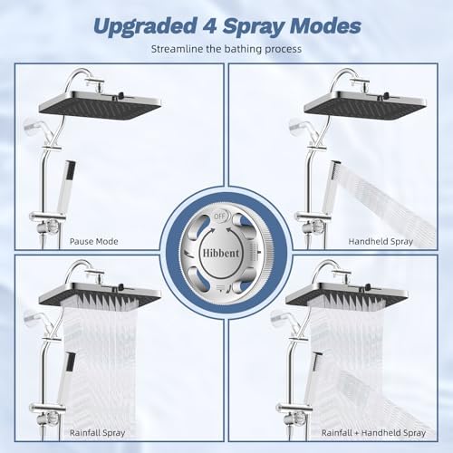 Hibbent 5-Mode 13" Rain Shower head, 4-Spray Metal Handheld Shower, Chrome - Image 5