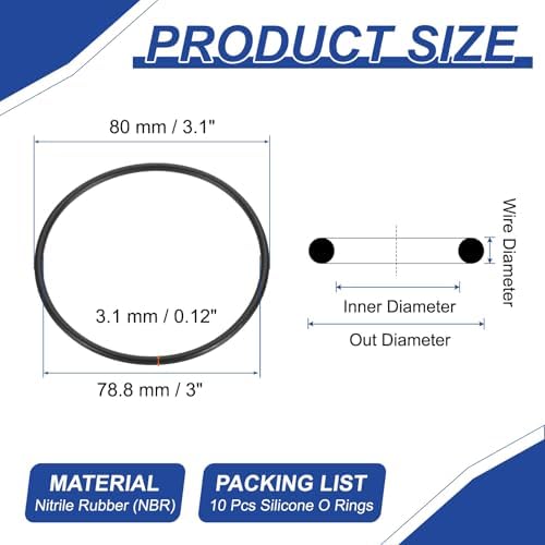 PATIKIL Silicone O Rings, 10 Pcs 3.1" OD 3" ID 0.12" Width Sealing O Ring Gasket Washers for Bathroom Sink Compressor Valves Pipe Hose Repair, Black (80x78.8x3.1mm) - Image 2