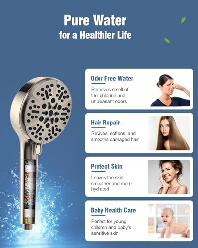 Filtered Shower Head with Handheld Brushed Nickel, BOWGER 6 Modes High Pressure Shower Heads with Power Wash Mode and Hard Water Filter, Detachable Hand Held Showerhead Set with Extra Long Hose - Image 2