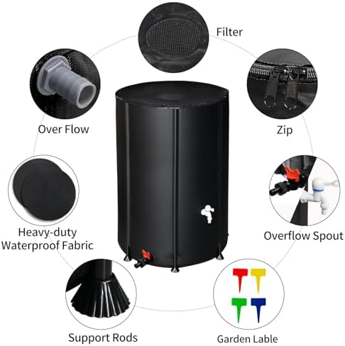 Outvita 100 Gallon Collapsible Rain Barrel, Garden Water Storage Tank, Portable Folding Rainwater Collector, Water Catcher with Filter Overflow Kit Faucet Black - Image 5