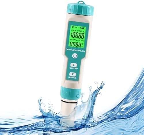 pH Meter for Water 7 in 1 PH/TDS/EC/Salt/S.G/ORP/Temp Meter,pH Tester Digital Backlit Waterproof LCD,TDS Meter EC Meter PPM Meter Suitable for Pools, Drinking Water, Aquariums, Hydroponic Cooking. by Unknown