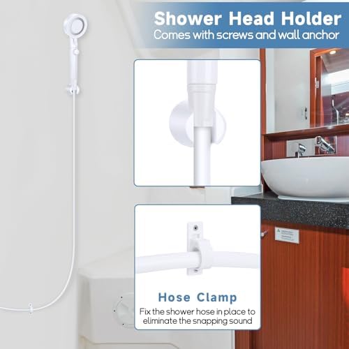 5+1 Mode High Pressure Replacement White RV Shower Head with Hose - Image 4