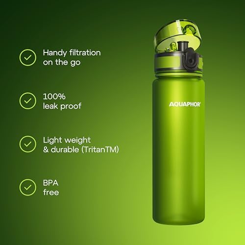 AQUAPHOR City Water Filter Bottle 17 oz | Reusable & Portable Filtered Water Bottle | BPA-Free | Perfect for Camping, Travel, Indoor & Outdoor Use | Green - Image 2