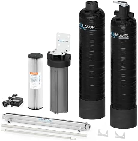 Aquasure Serene Lite 800K Gallons Whole House Salt-Free Water Conditioner/Descaler 4-in-1 Bundle with Pleated Sediment Filter, GAC/KDF55 Treatment System and 8 GPM Light, for 1-3 Bathrooms by Aquasure