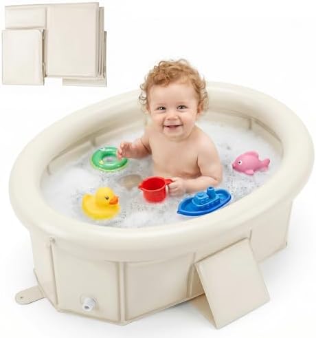Orzbow Portable Toddler Bathtub with Inflatable Top Edge & Side Drain Plug by Orzbow-MakeParentingEasier