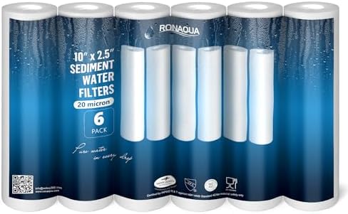 Ronaqua 20 Micron Sediment Water Filter Cartridge 10"x2.5", NSF Certified, 4-Layer Filtration for any 10-inch RO Units & Whole House Systems, Compatible with Culligan P5, AP110, WHKF-GD05, 6 Pack by Ronaqua