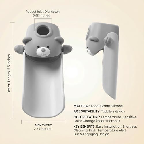 SKYROKU Faucet Extender for Toddlers with Temperature Sensor, Cute Bear - Image 5