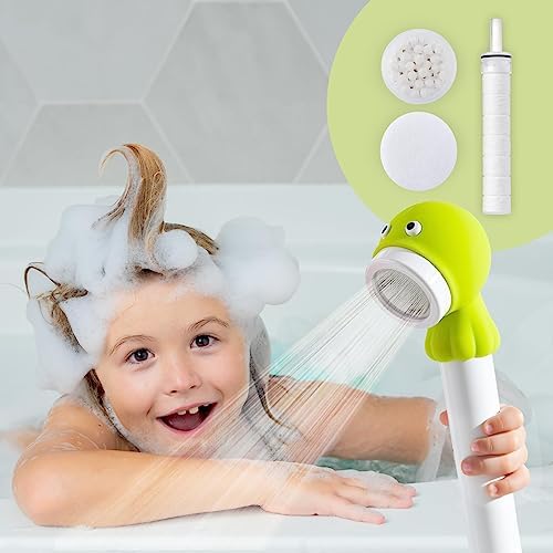 Barumi Livo Handheld Filtered Showerhead for Kids - Octopus Lime | Micro Laser-Cut for Soft Water Spray, Multi-Level Filtration Removes Chlorine and Impurities for Skin and Hair by Barumi
