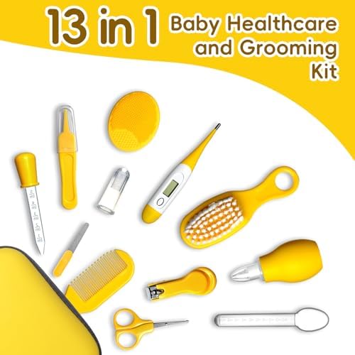 Baby Healthcare and Grooming Kit, Portable Baby Safety Care Set, Baby Essentials kit for Newborn(Yellow 13 in 1) - Image 2