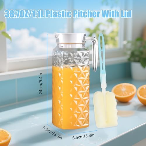 2 Pack 1.1L Plastic Pitcher with Lid and Handle, Unbreakable - Image 2