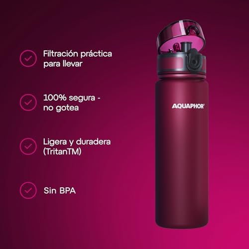 AQUAPHOR City Water Filter Bottle 17 oz | Reusable & Portable Filtered Water Bottle | BPA-Free | Perfect for Camping, Travel, Indoor & Outdoor Use | Ruby Red - Image 3
